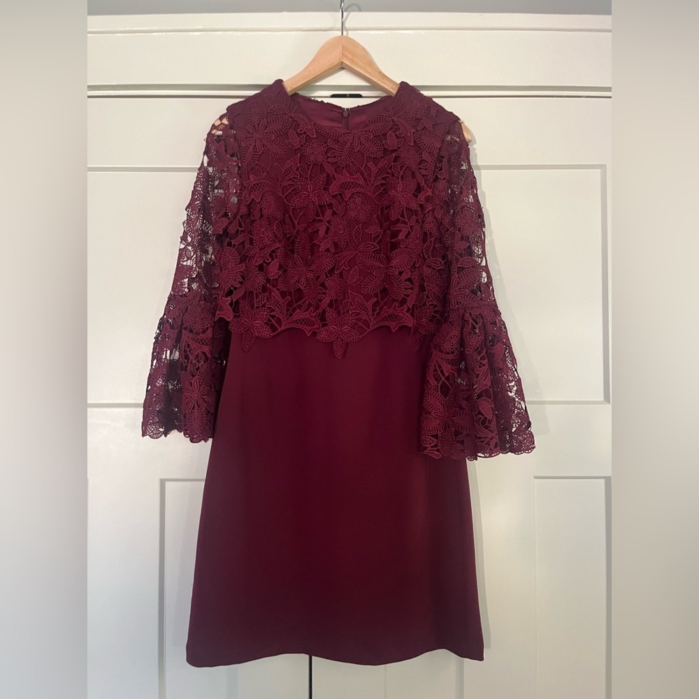 Laundry By Shelli Segal Red Sheath Dress with Bell Sleeves